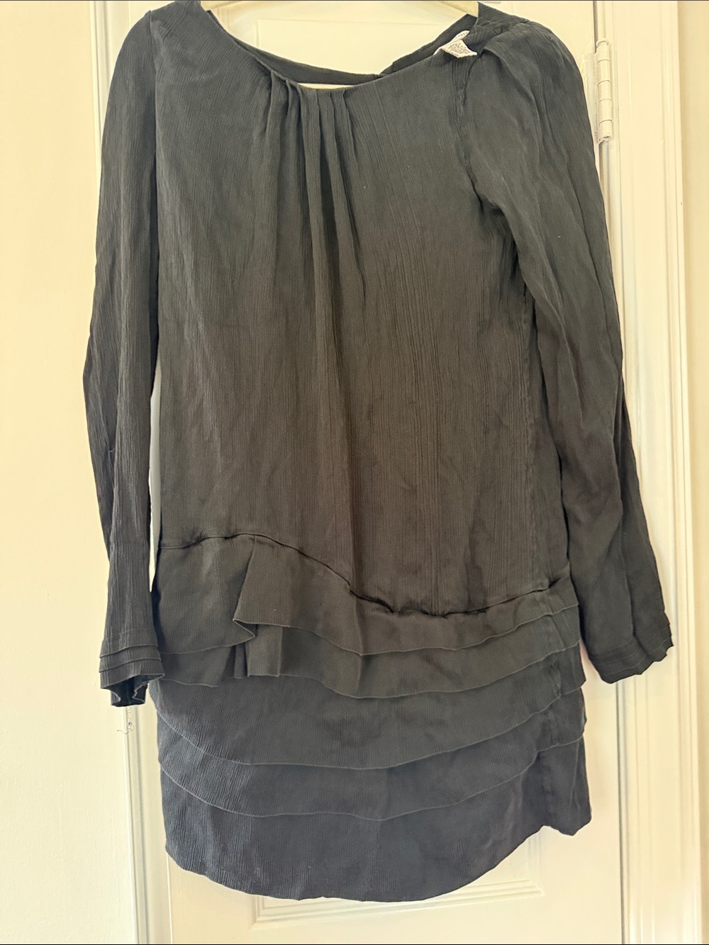 Women's Dark Gray Layered Long-Sleeve Dress